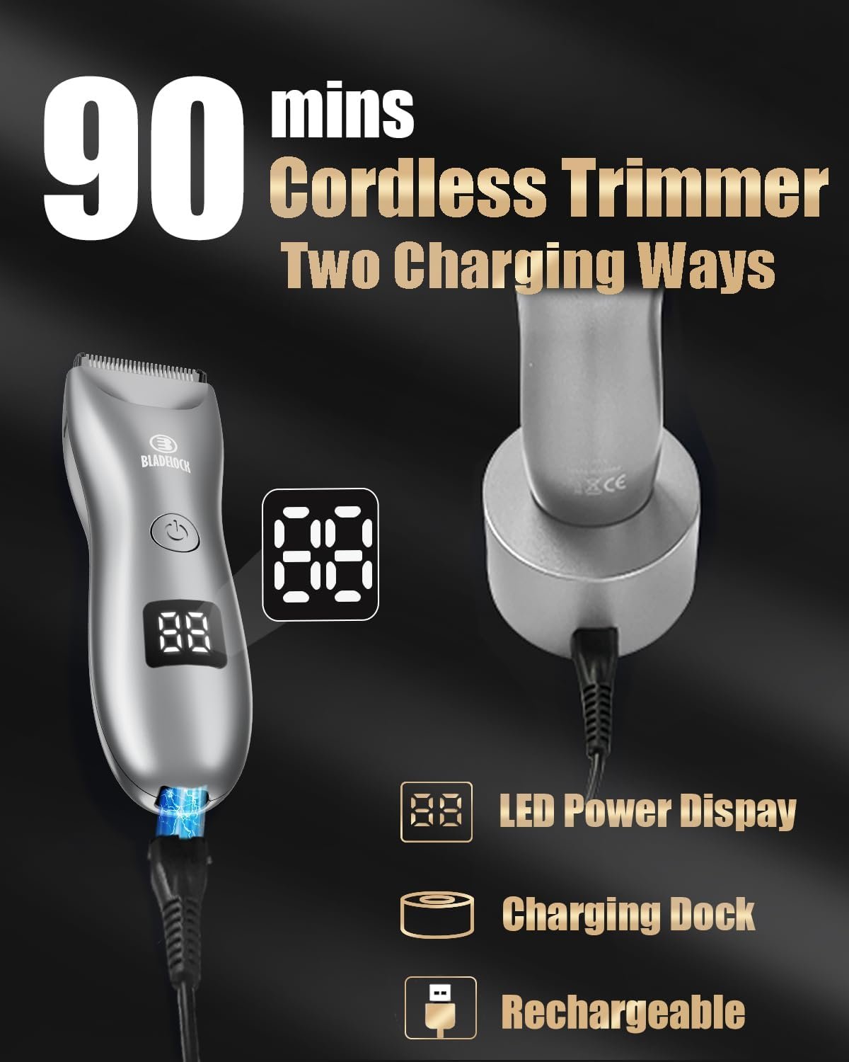 ENSSU Body Hair Trimmer for Men with Light, No Nicks Ball Trimmer Men Waterproof, Pubic Groin Hair Trimmer for Men Rechargeable Body Groomer with Standing Recharge Dock,LED Display - Image 5