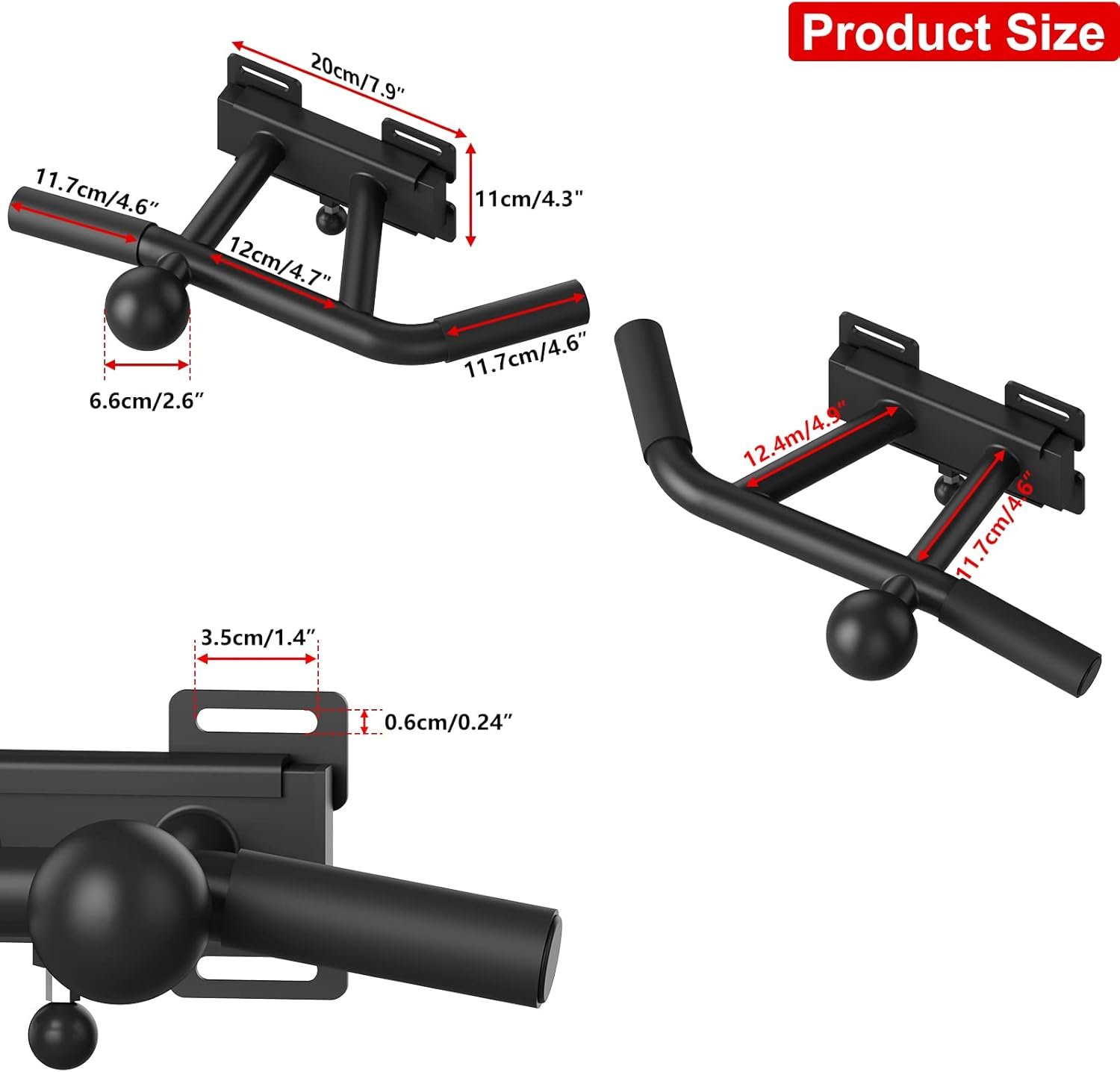 ONETWOFIT Wall Mounted Pull Up Bar, Adjustable Wall Mount Chin Up Bar with 2 Ball Grips Strength Training Equipment, Multifunctional Exercise Bars Trainer for Indoor Outdoor Home Garage - Image 7