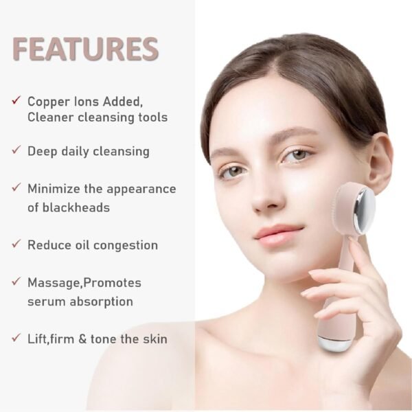 Facial Cleansing Brush,Silicone Face Scrubber Exfoliator for Women Men,Waterproof Sonic Vibrating Face Brush Cleanser for Deep Cleansing,Gentle Exfoliating and Massaging-Pink - Image 3