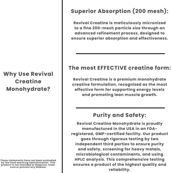 Revival Premium Micronized Creatine Monohydrate - HPLC Tested 100% Pure Grade - 500g (100 Servings) - Supports Lean Muscle Growth - Maximum Absorption - Unflavored - Made in USA & 3rd Party Lab Tested - Image 10