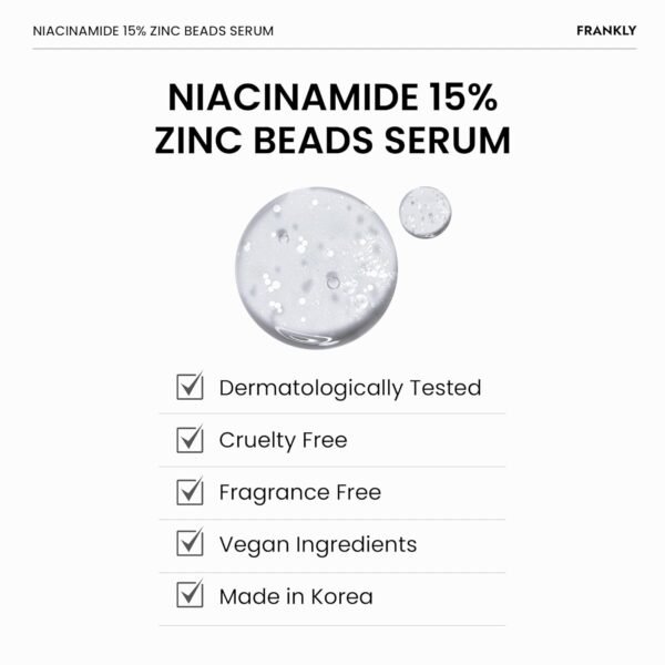 FRANKLY Niacinamide 15% & Zinc Beads Serum Jumbo: Acne & Dark Spots Care, Oil Control, Even Skin Texture & Glow | Vegan & Cruelty-Free | Non-Comedogenic All skin types Korean Skincare | 2.02 fl.oz - Image 7