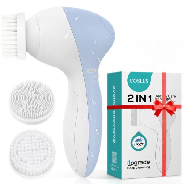 COSLUS Facial Cleansing Brush Silicone Face Scrubber: 2 in1 FBS-D Electric Exfoliating Massage Device Waterproof Deep Cleaning Exfoliation Rotating Spa Machine - Electronic Skin Care Wash Clean System - Image 2