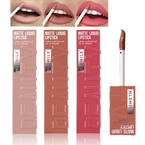 3 Colors Matte Liquid Lipstick,Velvet Matte Nude Lip Gloss, Matte Finish Smooth Smudge-proof, Highly Pigmented Long Lasting Moisturizing Lip Stain Makeup for Women (01#+02#+03#, A) - Image 2