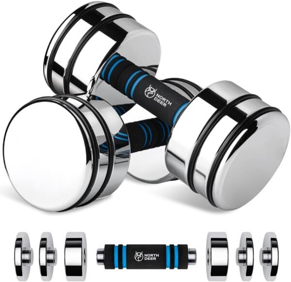 Northdeer Steel Dumbbells Ultracompact & Adjustable Chrome Dumbbell with Foam Handles 5lb 10lb 15lb 20lb 30lb 50lb Home Gym Workout (Choice of Size) - Image 2