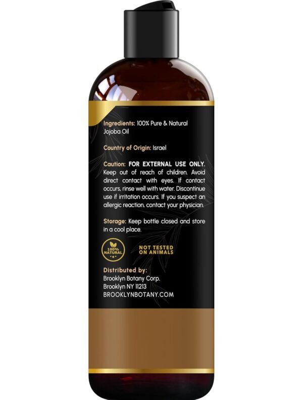Brooklyn Botany USDA Organic Cold-Pressed Jojoba Oil for Skin, Hair and Face - 100% Pure and Natural Body Oil and Hair Oil - Carrier Oil for Essential Oils, Aromatherapy and Massage Oil - 8 fl Oz - Image 3
