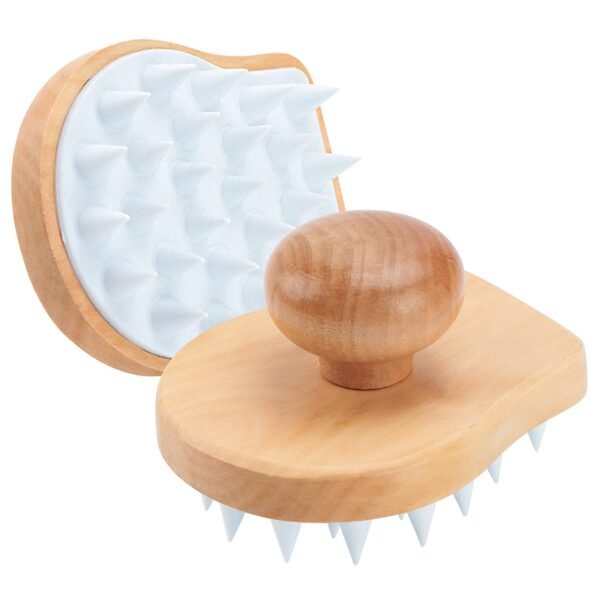 Scalp Massager Shampoo Brush, Wooden Wet and Dry Hair Scalp Care Brush, Shower Brush Scalp Scrubber Exfoliator with Soft Silicone Bristles for Dandruff Removal, Hair Growth (White) - Image 3