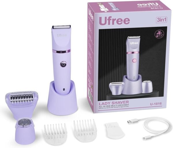 Ufree Bikini Trimmer for Women, Electric Razors for Women, Rechargeable Pubic Hair Trimmer Womens Electric Shaver for Legs Body Hair, Bikini Shaver IPX7 Waterproof, Gifts for Women, Purple - Image 8