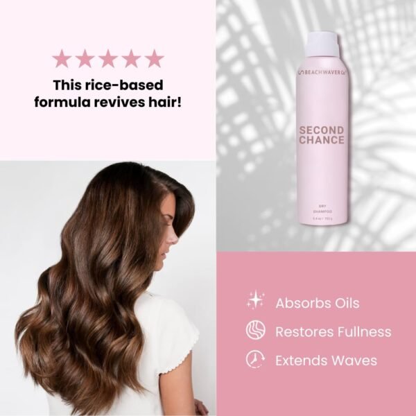 Beachwaver Second Chance Dry Shampoo - Oil-Absorbing Rice Formula for Fuller Roots and Longer Lasting Waves - Aerosol Dry Shampoo Spray - Vegan (5.4 Fl Oz) - Image 3