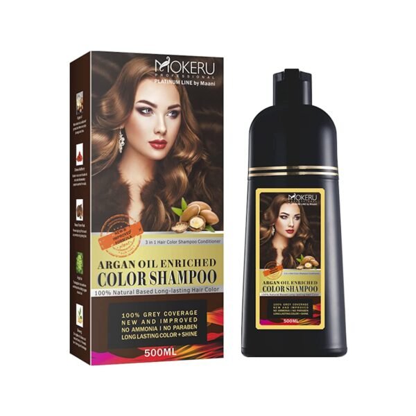 MOKERU Professional Argan Oil Hair Dye Color Shampoo 500 ML I New & Improved Formula Ammonia Free Paraben Free I Instant Fast Acting Long Lasting Signature Platinum Line by Maani (Light Brown) - Image 2