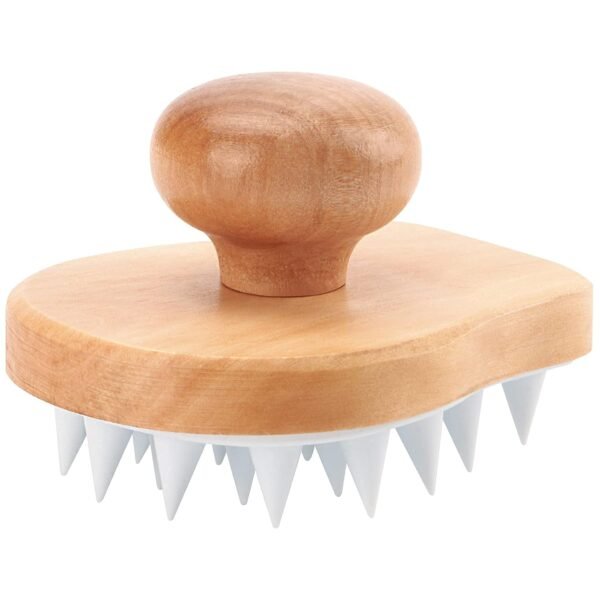 Scalp Massager Shampoo Brush, Wooden Wet and Dry Hair Scalp Care Brush, Shower Brush Scalp Scrubber Exfoliator with Soft Silicone Bristles for Dandruff Removal, Hair Growth (White) - Image 2
