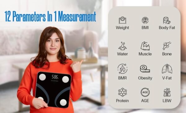 Smart Weight Scale, Monitors 12 Body Metrics Including BMI and Body Fat with Smart Phone APP, 396 Lbs, Black - Image 3