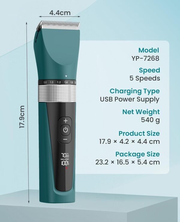 oneisall Cat Clippers for Matted Hair, 5-Speed Quiet Cat Grooming kit, Cordless Cat Shaver for Long Hair,Waterproof Cat Hair Trimmer, Pet Clippers for Cats(Green) - Image 9