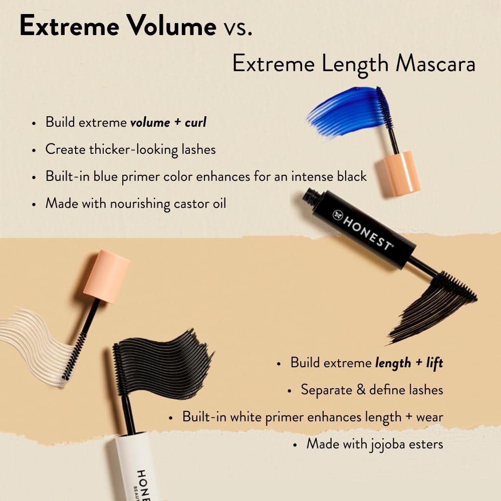 Honest Beauty 2-in-1 Extreme Volume Clean Mascara + Bold Lash Primer with Castor Oil | Maximum Volume + Curl | Vegan + Cruelty Free | Black, .27 fl oz - Image 6