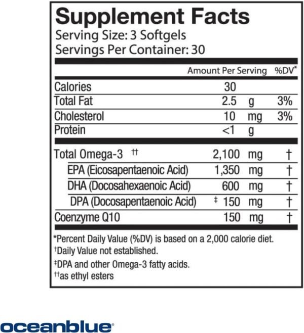 Oceanblue Professional Omega-3 2100 with CoQ10 – 90 ct – Triple Strength Fish Oil Supplement with High-Potency EPA and DHA, and CoQ10 – Orange Flavor (30 Servings) - Image 3