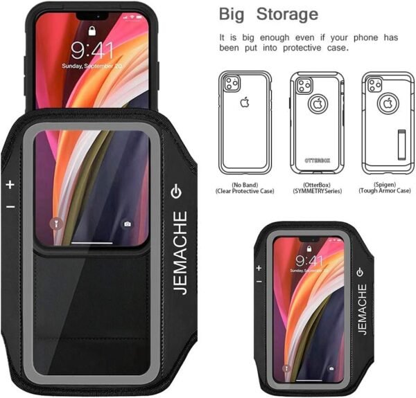 iPhone 13 Mini, 12 Mini Armband, JEMACHE Water Resistant Gym Workouts Running Phone Arm Band for iPhone 13Mini, 12Mini (Black) - Image 7