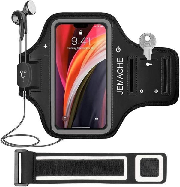 iPhone 13 Mini, 12 Mini Armband, JEMACHE Water Resistant Gym Workouts Running Phone Arm Band for iPhone 13Mini, 12Mini (Black) - Image 2