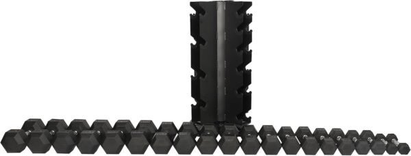 Signature Fitness 550LB Rubber Coated Hex Dumbbell Weight Set with Vertical and Spinnable Storage Rack, 5-50 lbs Pairs, Multiple Package - Image 5