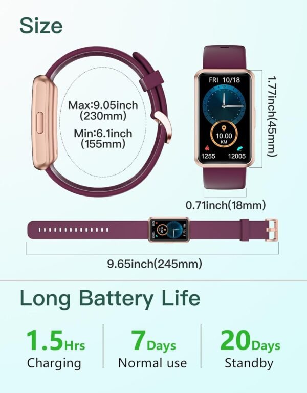 HUAKUA Fitness Tracker No Bluetooth No APP No Phone Needed, Fitness Watch for Men Women Parents IP68 Waterproof with Full Touch Screen Steps Calories Counter Sleep Tracker Alarm Clocks (Purple) - Image 8