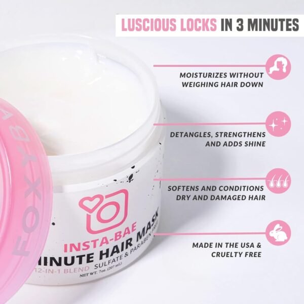 FoxyBae 3-Minute Hair Mask - with Biotin - for Dryness, Damage, Growth - Deep Conditioning, Hydrating, Moisturizing - Insta-Bae - 7 Fl Oz - Image 3