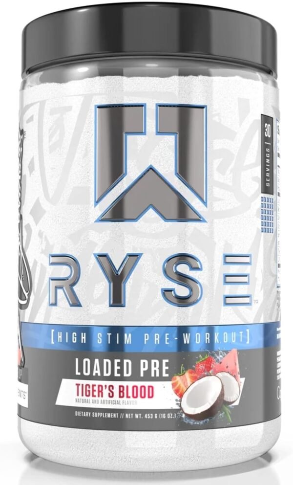 Ryse Loaded Pre Workout Powder Supplement for Men & Women | Pumps, Energy, Focus | Beta Alanine + Citrulline | 390mg Caffeine | 30 Servings (Tiger's Blood) - Image 2