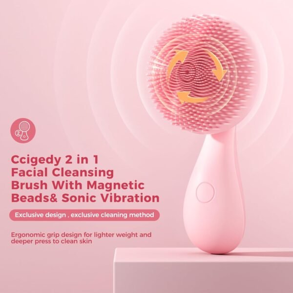 2 in 1 Facial Cleansing Brush,Rotating Magnetic Beads & Massage Cleaning Silicone Face Scrubber，Waterproof and Rechargeable Face Scrub Brush - Image 3