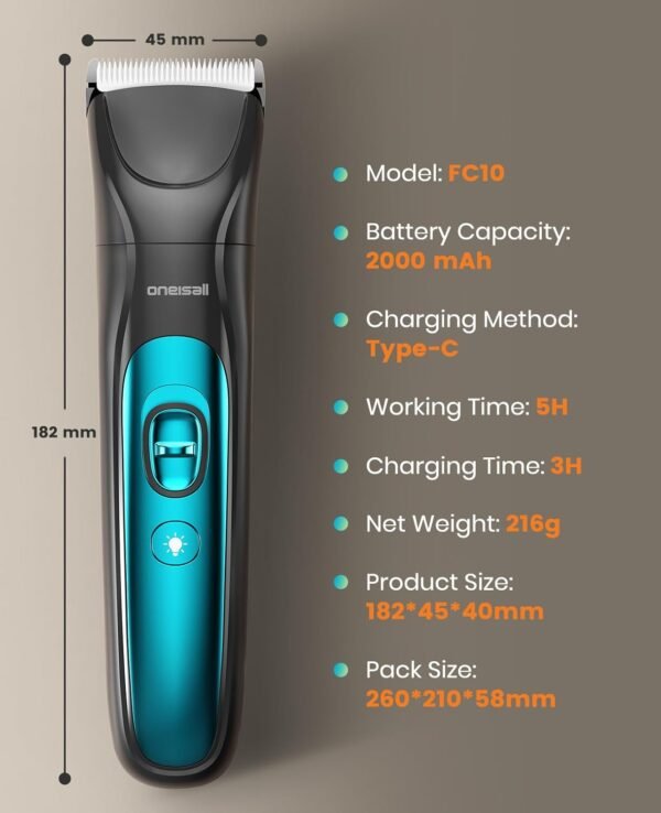 oneisall Silent Dog Clippers for Grooming, LED Light Dog Paw Trimmer Dog Nail Grinder, Rechargeable 2000mAh Dog Grooming Clippers Cordless Dog Hair Trimmer Electric Dog Trimmer for Small Dog Large Dog - Image 10