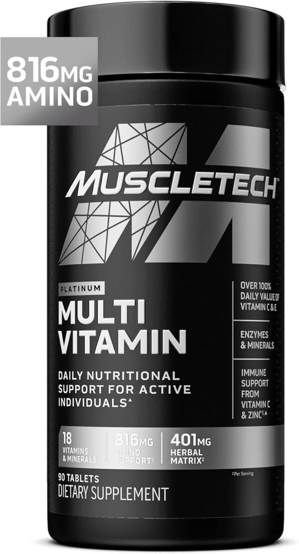 MuscleTech Platinum Multivitamins for Men & Women - Multi-Vitamin Supplement for Immune Support - 18 Vitamins & Minerals, Vitamin A C D E B6 B12 - Daily Workout Supplements for Men - 90 Capsules - Image 2