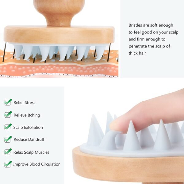 Scalp Massager Shampoo Brush, Wooden Wet and Dry Hair Scalp Care Brush, Shower Brush Scalp Scrubber Exfoliator with Soft Silicone Bristles for Dandruff Removal, Hair Growth (White) - Image 8