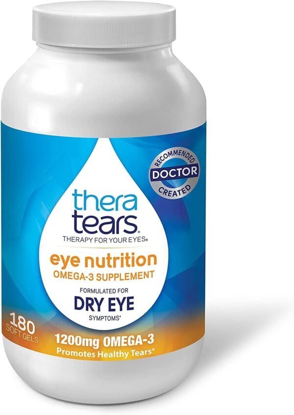 TheraTears 1200mg Omega 3 Supplement for Eye Nutrition, Organic Flaxseed Triglyceride Fish Oil and Vitamin E, 180 Count - Image 2