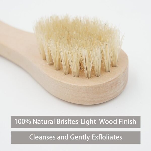 Wooden Facial Cleansing Brush Natural Bristles Wood Handle Wash Clean Exfoliate Scrub Cleaning Brushing Exfoliating Exfoliation Skin Care Face Cleanser Brushes 2 Pack Set - Image 3