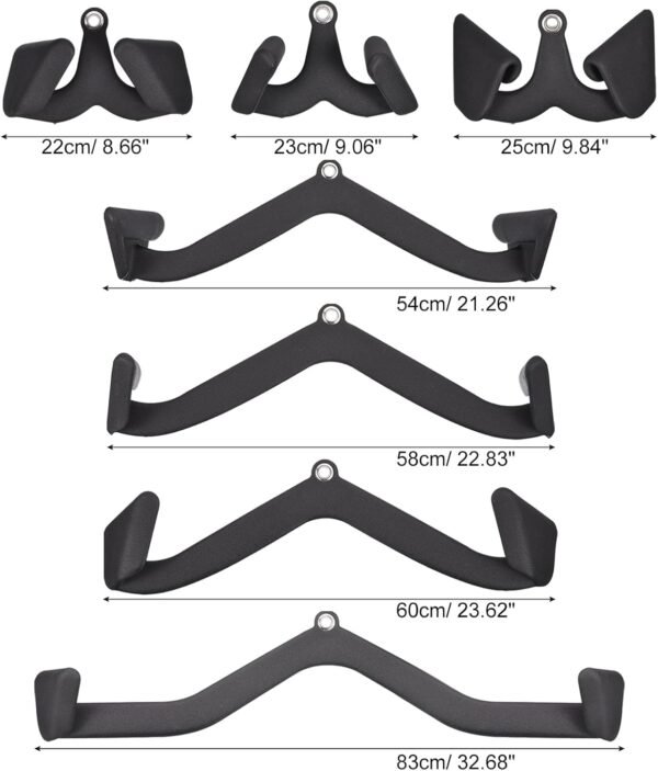 uxcell LAT Pull Down Bars, 7Pcs Pulldown T-bar V-bar Set for Rowing Cable Machine Attachment, Back Tricep Strength Training Handle Grips for Home Gym Fitness - Image 3