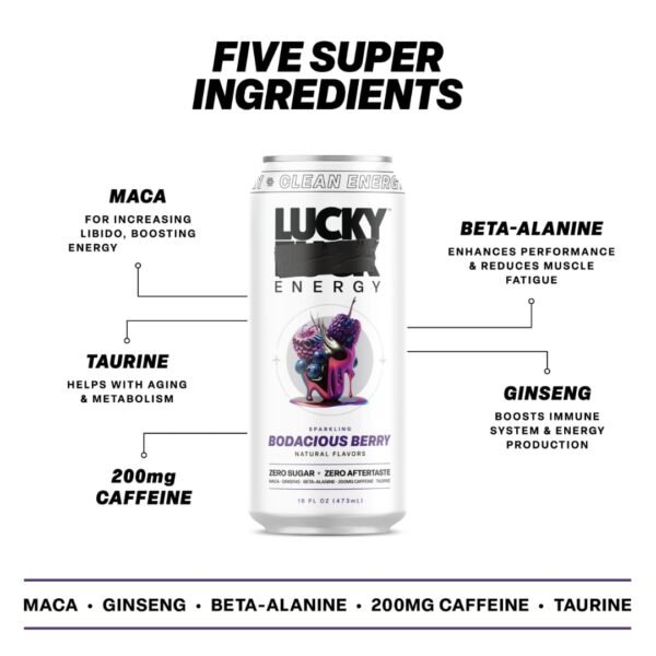 Lucky Energy Sugar Free Energy Drinks 16 Fl Oz Cans (Pack of 10) Healthy Energy Drink Variety Pack with Maca, Ginseng, Taurine, Beta-Alanine, 200mg Caffeine (Packaging may vary). - Image 5