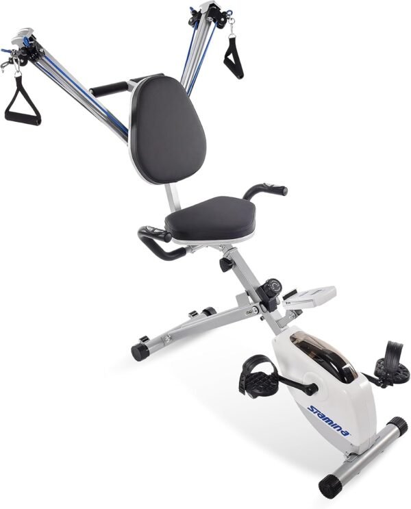 Stamina Foldable Exercise Bike and Strength System With Smart Workout App and 250 Pound Weight Capacity for Home Workout, Gray - Image 2