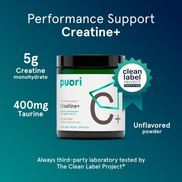 Puori Creatine Monohydrate Powder with Taurine - Unflavored Creatine Powder, Pre-Workout Supplement for Men & Women - Muscle Builder, Enhanced Workout Performance & Strength Building - 60 Servings - Image 3