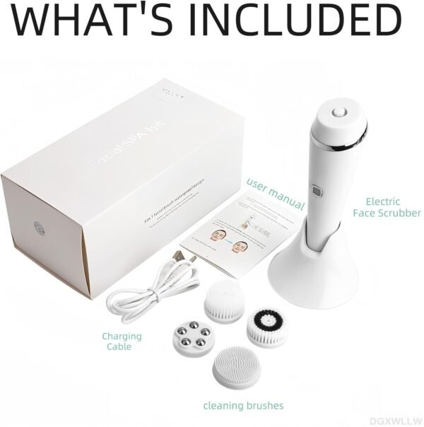Electric Facial Cleansing Brush with 4 Brush Heads, IPX6 Water Resistant 3-Speed Rechargeable Face Scrubber for Exfoliating & Massaging, 20-Day of Daily Use, White - Image 7