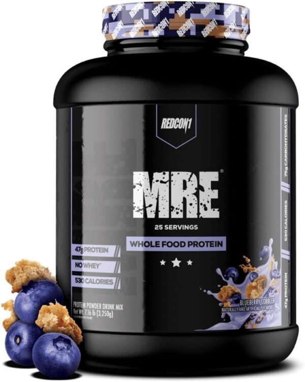 REDCON1 MRE Protein Powder, Blueberry Cobbler - Meal Replacement Protein Blend Made with MCT Oil & Whole Foods - Protein with Natural Ingredients to Aid in Muscle Recovery (25 Servings) - Image 2