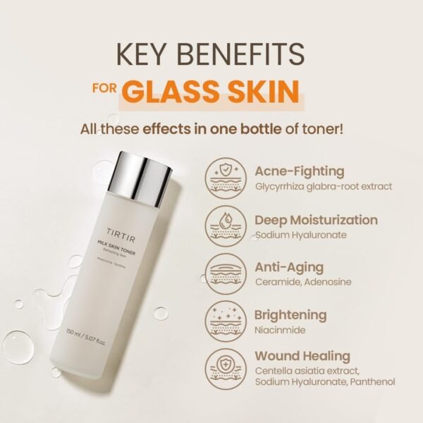 TIRTIR Milk Skin Rice Toner | Deep Moisturizing, Hydrating Toner for face, Niacinamide, Ceramide, Rice Bran Extract, Nature-Oriented Ingredients for Korean Skin Care, Vegan, 5.07 fl.oz. - Image 8
