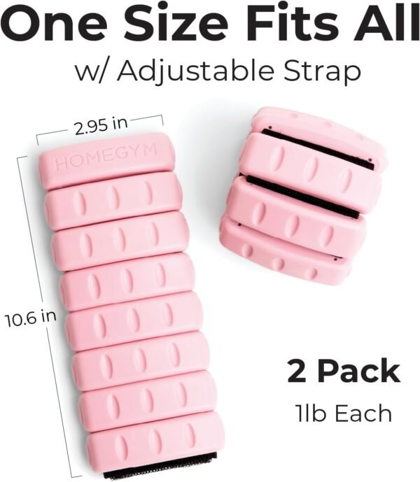 Home Gym Weights for Women - Pink - Set of 2 (1lb), Adjustable Wearable Ankle and Wrist Weights, Yoga, Dance, Barre, Pilates, Cardio, Aerobics, Walking - Image 3