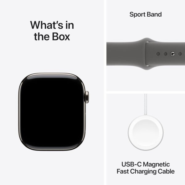 Apple Watch Series 10 [GPS + Cellular 46mm case] Smartwatch with Natural Titanium Case with Stone Grey Sport Band - M/L. Fitness Tracker, ECG App, Always-On Retina Display, Water Resistant - Image 8