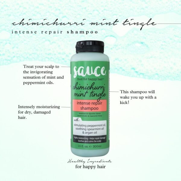 SAUCE BEAUTY Intense Repair Shampoo - Chimichurri Mint Tingle Hair Repair Shampoo - Hydrating Shampoo for Damaged Hair - Paraben and Sulfate-Free Hair Shampoo With Argan & Peppermint Oil (10 Fl Oz) - Image 3