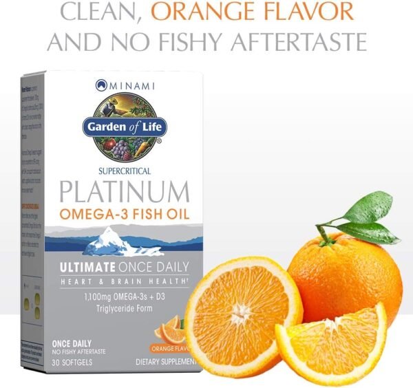 Garden of Life Minami Supercritical Platinum Omega 3 Fish Oil Supplement - Orange, 30 Softgels, Ultimate Once Daily Fish Oil Omega 3 for Heart & Brain Health, 1100mg Omega-3s + 1,000 IU Vitamin D3 - Image 4