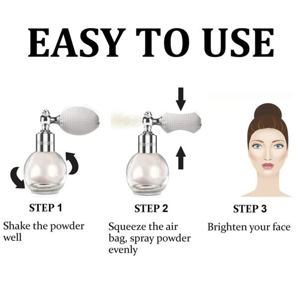 Highlighter Powder Spray, Longwear Glitter Spray for Body, Face, Hair, Shimmer Powder High Gloss Loose Powder Makeup Mist for Festive Party, Stage Shows, Nightclubs, Bar(1#Pearl White) - Image 7