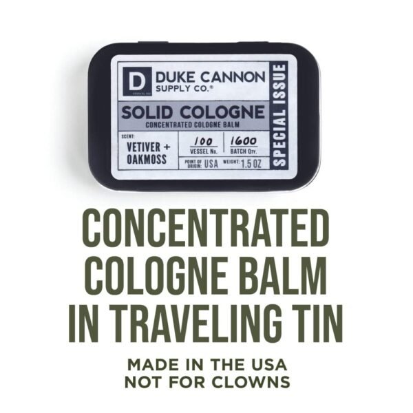 Duke Cannon Supply Co. Solid Cologne for Men Special Issue Vetiver and Oakmoss (Fresh Air, Sandalwood) - Concentrated Balm, Travel-Friendly Tin, 1.5 oz - Image 3
