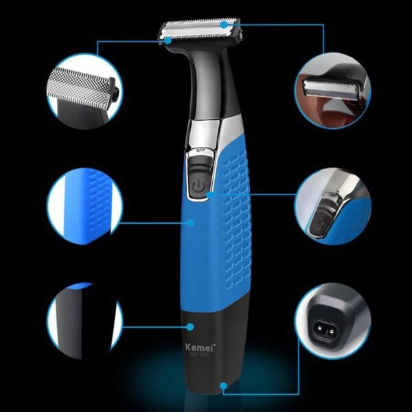 KEMEI Electric Razor, Beard Trimmer Men, Waterproof Beard Grooming,Cordless USB Rechargeable Body Groomer and Hair Remover for Eyebrow, Beard Facial& Body Hair for Men and Women,Blue - Image 5