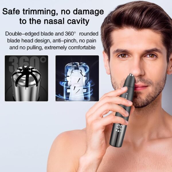 Nose Hair Trimmer for Men: 2025 Professional Rechargeable Painless Eyebrow Facial Ear Nose Hair Trimmer for Men Women, IPX7 Waterproof, LED Display Dual Edge Blades Clipper, Easy Cleaning - Image 7
