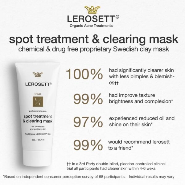 LEROSETT Facial Clay for Acne, Spot Treatment & Clay Mask, For Oily & Congested Skin, Reduces Blemishes, Blackheads & Pimples, Removes Ingrown Hairs, Tighten Pores, Vegan, 650+ Uses - Image 4