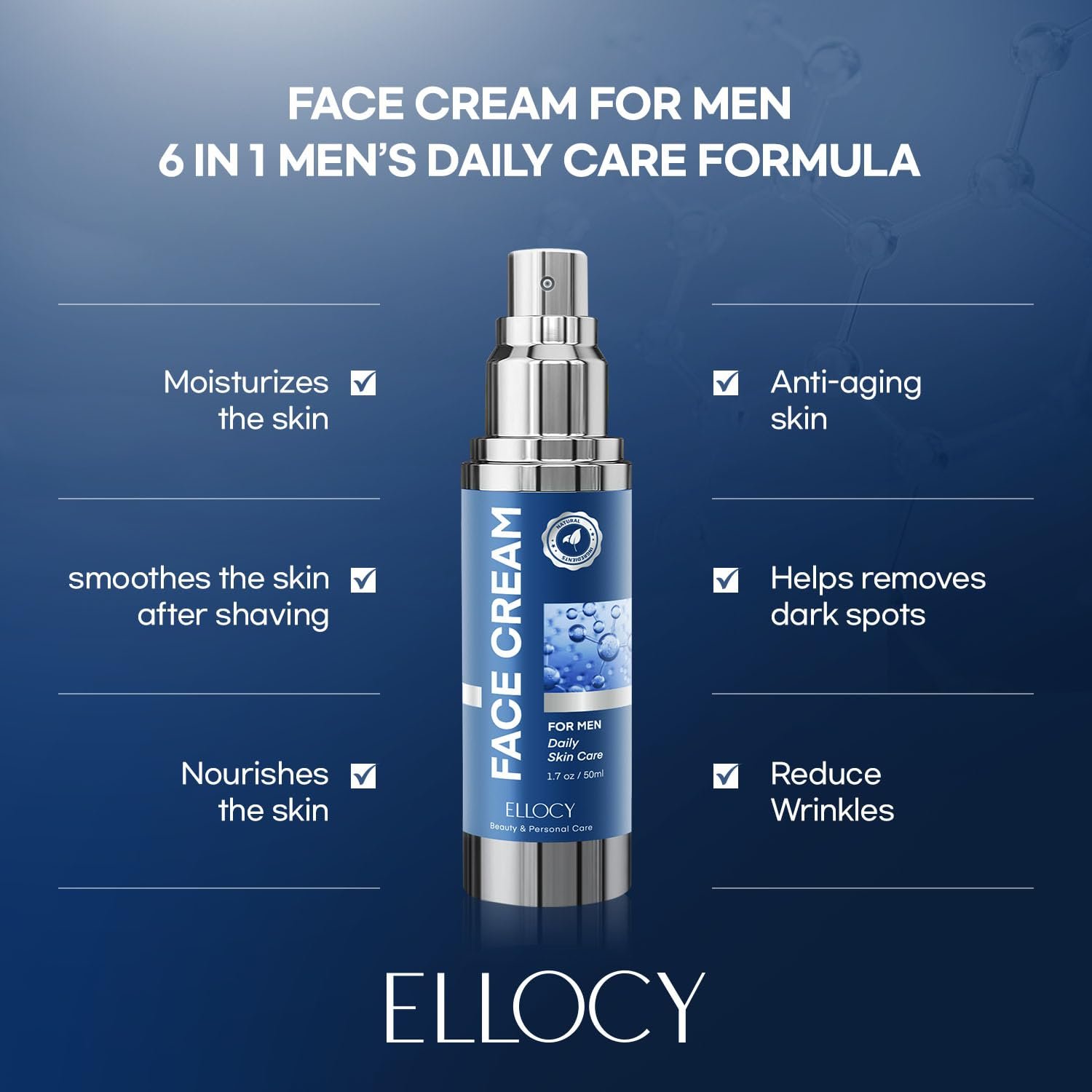 6 in 1 Mens Face Moisturizer: Face Cream for Men Mens Face Moisturizer - Eye bags Treatment Anti Aging Face Lotion - After Shave Lotion for Men Advanced Formula 1.7oz - Image 5