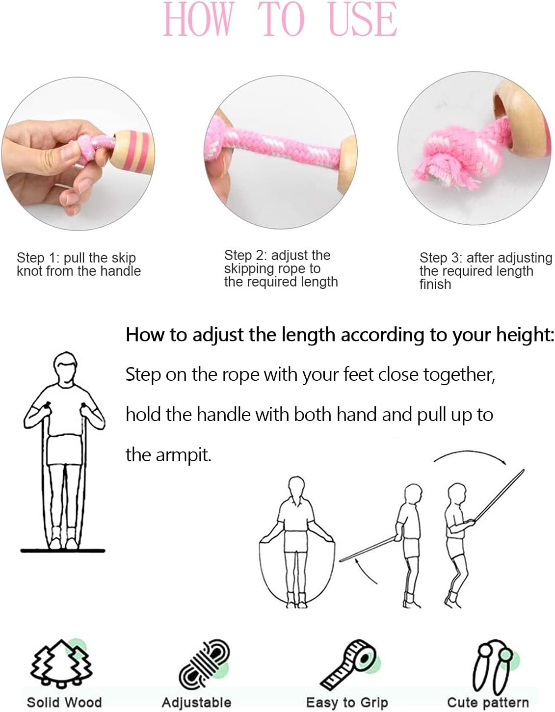 Jump Rope for Kids Adjustable, Lorvain Kid Jump Ropes for Girls Boys Skipping Rope for Kids with Wooden Handle Cotton Braided Outdoor Fun Activity for Exercise Fitness Children Students Preschooler - Image 5