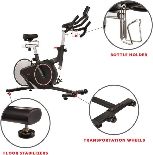 Sunny Health & Fitness Magnetic Rear Belt Drive Indoor Cycling Exercise Bike with RPM Cadence Sensor - SF-B1709, Black - Image 6
