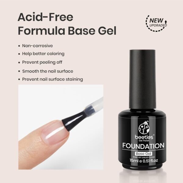 Beetles 2 Pcs 15ml No Wipe Gel Top Coat and Base Coat Set - Shine Finish and Long Lasting, Soak Off LED Nail Lamp Gel Base Top Coat Finish Nail Art Design Manicure Valentine’s Day Gifts for Women - Image 4